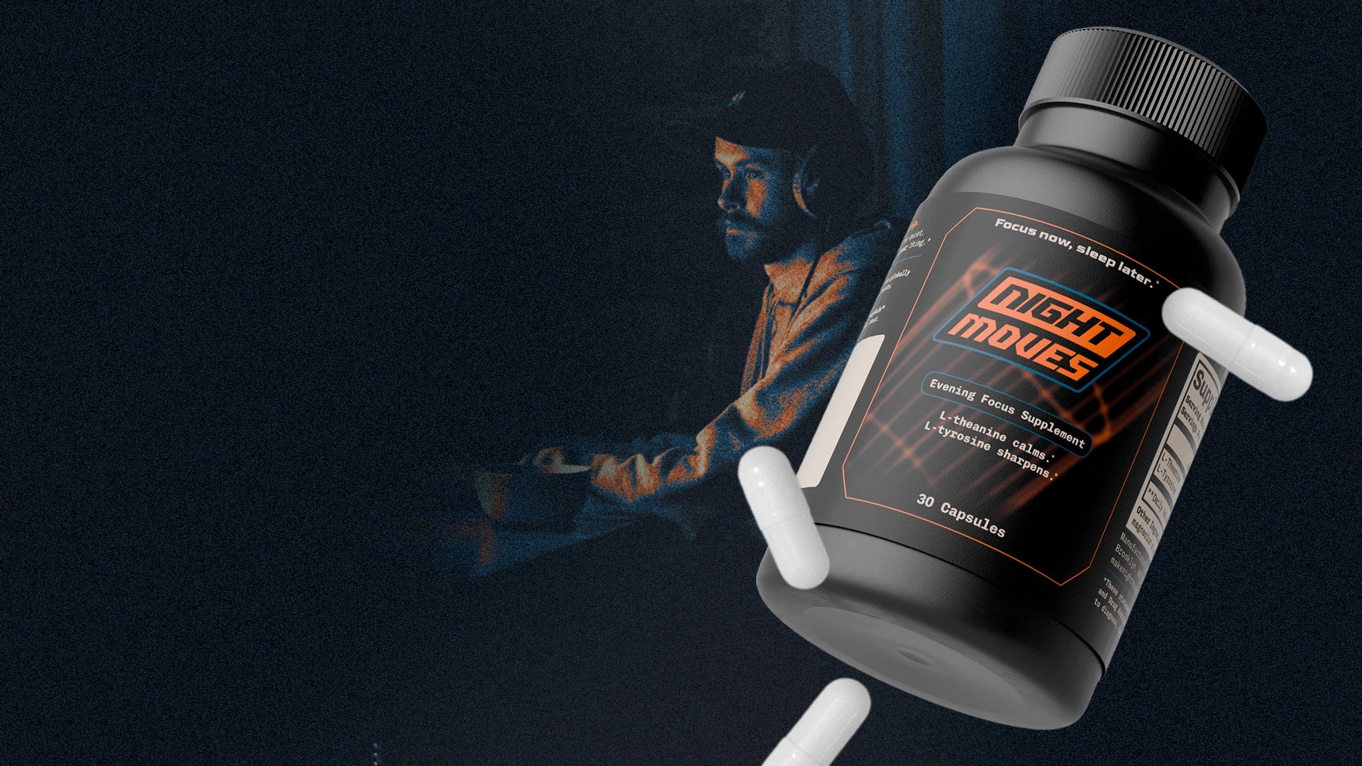 Man at desk with Night Moves supplement in foreground