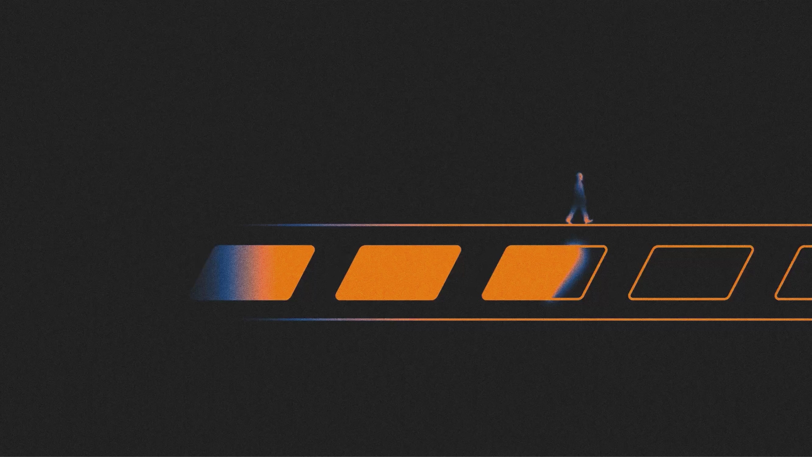 man walking along a progress bar